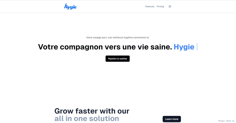 Hygie landing page